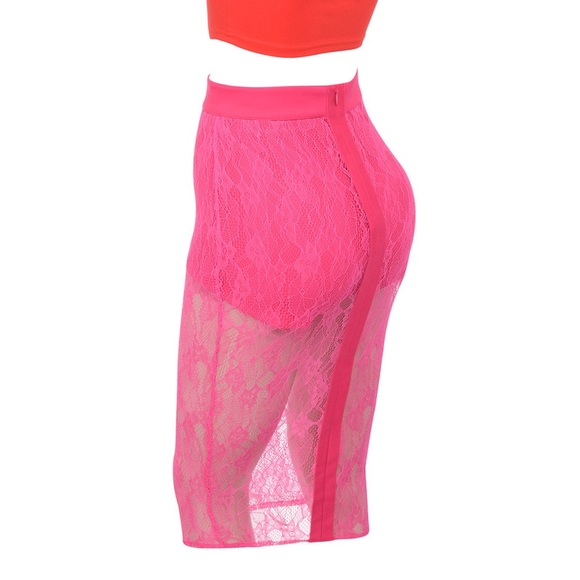 Hot pink sheer lace midi skirt & short set XS - Picture 4 of 10
